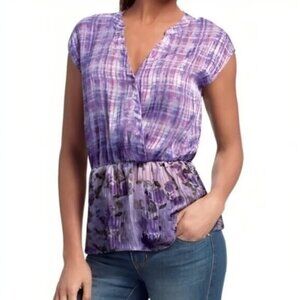 CAbi | Women's Purple Gingham Ombré Floral And Plaid Print Top Size Small